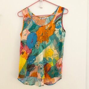 Jams World Hawaii Cotton Flower Resort Tank Top Large Tropical Floral Art Cruise